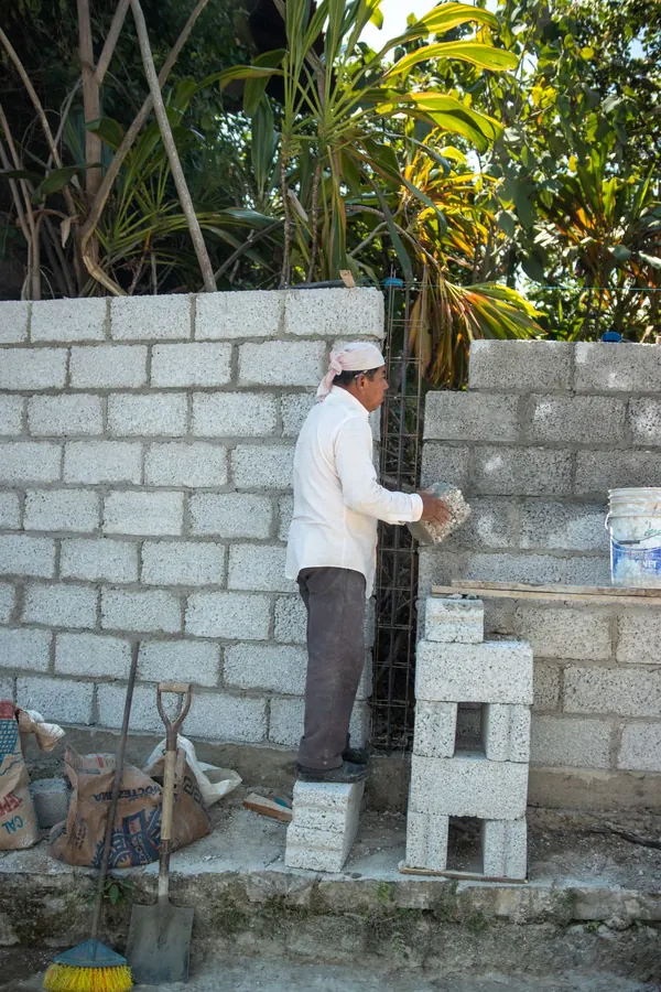 Concrete block wall going up