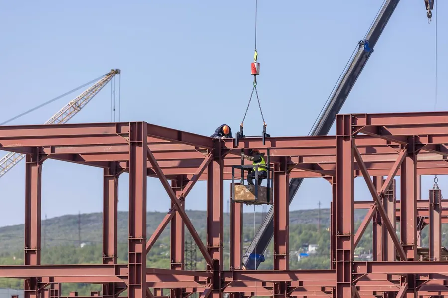 Steel frame structure being erected